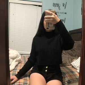 Cropped Ribbed Mock Neck Sweater